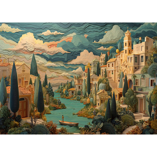 Puzzle für Erwachsene, 1000 Teile, unmöglich, schwer, anspruchsvoll, Puzzles für Erwachsene, 1000-teiliges Puzzle, „Eine friedliche Stadt“, Puzzle 1000 Teile, 71,1 x 50,8 cm