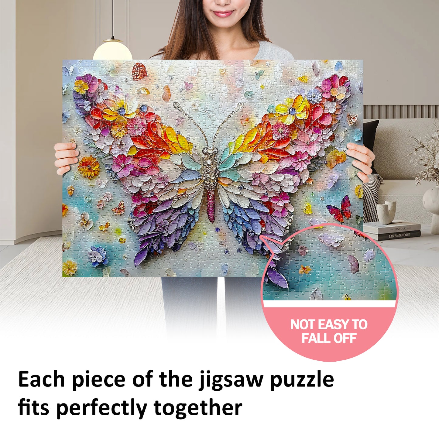 Puzzles Yunlus pour adultes 1000 pièces Impossible Difficile Défi Puzzles pour adultes Puzzles 1000 pièces Puzzle Ailes florales de papillon 1000 pièces 28 x 20 pouces