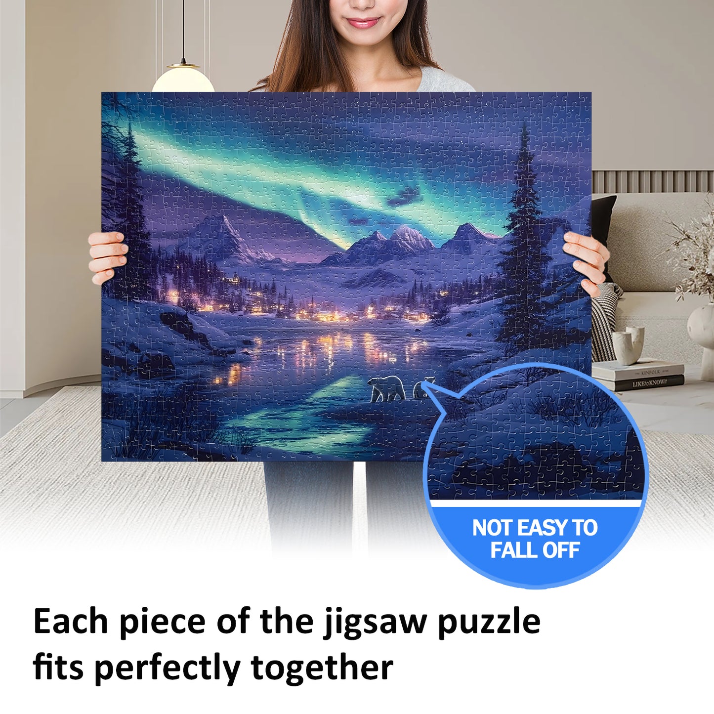 Yunlus 1000 Pieces Jigsaw Puzzles for Adults Northern Lights Polar Bear Puzzles Impossible Hard Difficult Challenging Puzzles for Teens Nature Jigsaw Puzzle 1000pc Puzzle 28 x 20 inch