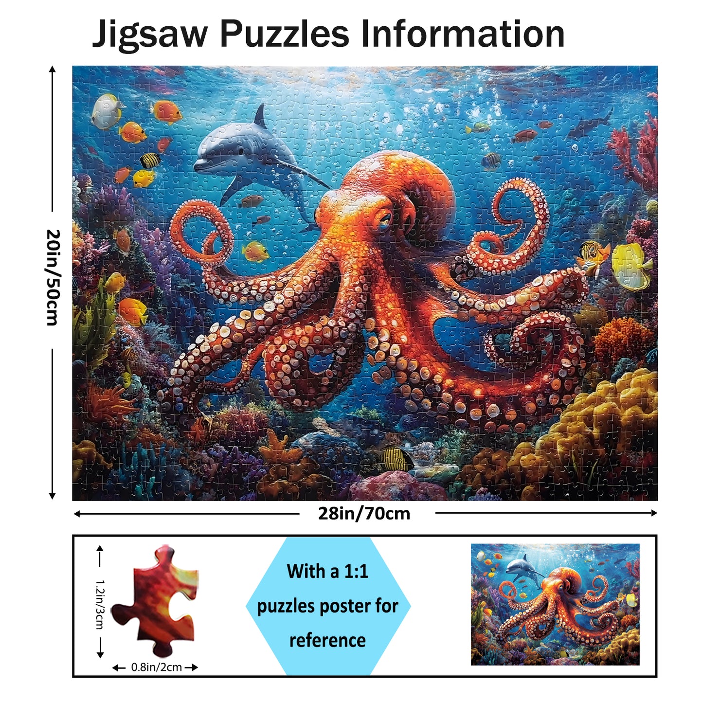 Yunlus 1000 Pieces Jigsaw Puzzles for Adults Octopus Puzzles Impossible Hard Difficult Challenging Puzzles for Teens Underwater World Jigsaw Puzzle Dolphin 1000pc Puzzle 28 x 20 inch