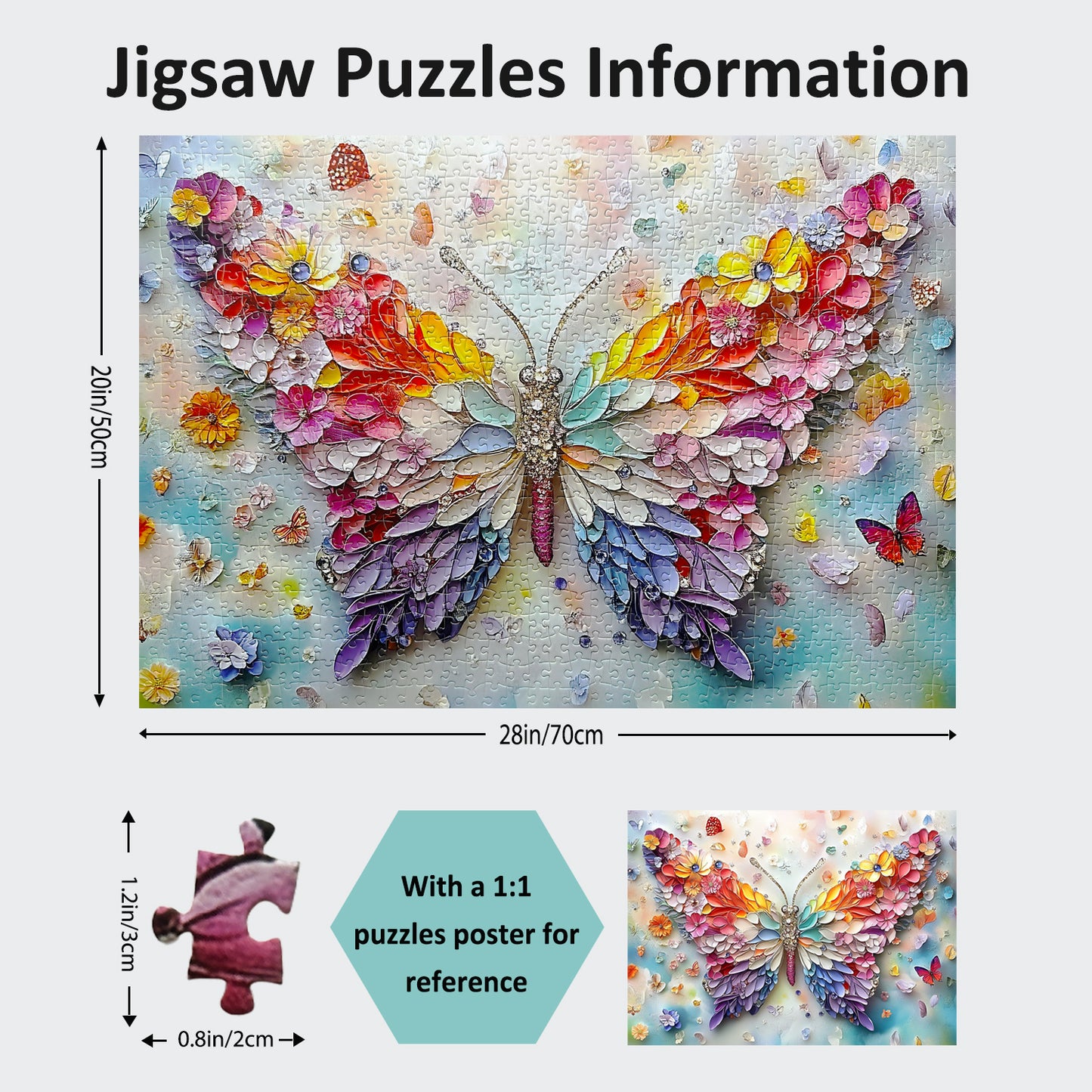 Puzzles Yunlus pour adultes 1000 pièces Impossible Difficile Défi Puzzles pour adultes Puzzles 1000 pièces Puzzle Ailes florales de papillon 1000 pièces 28 x 20 pouces