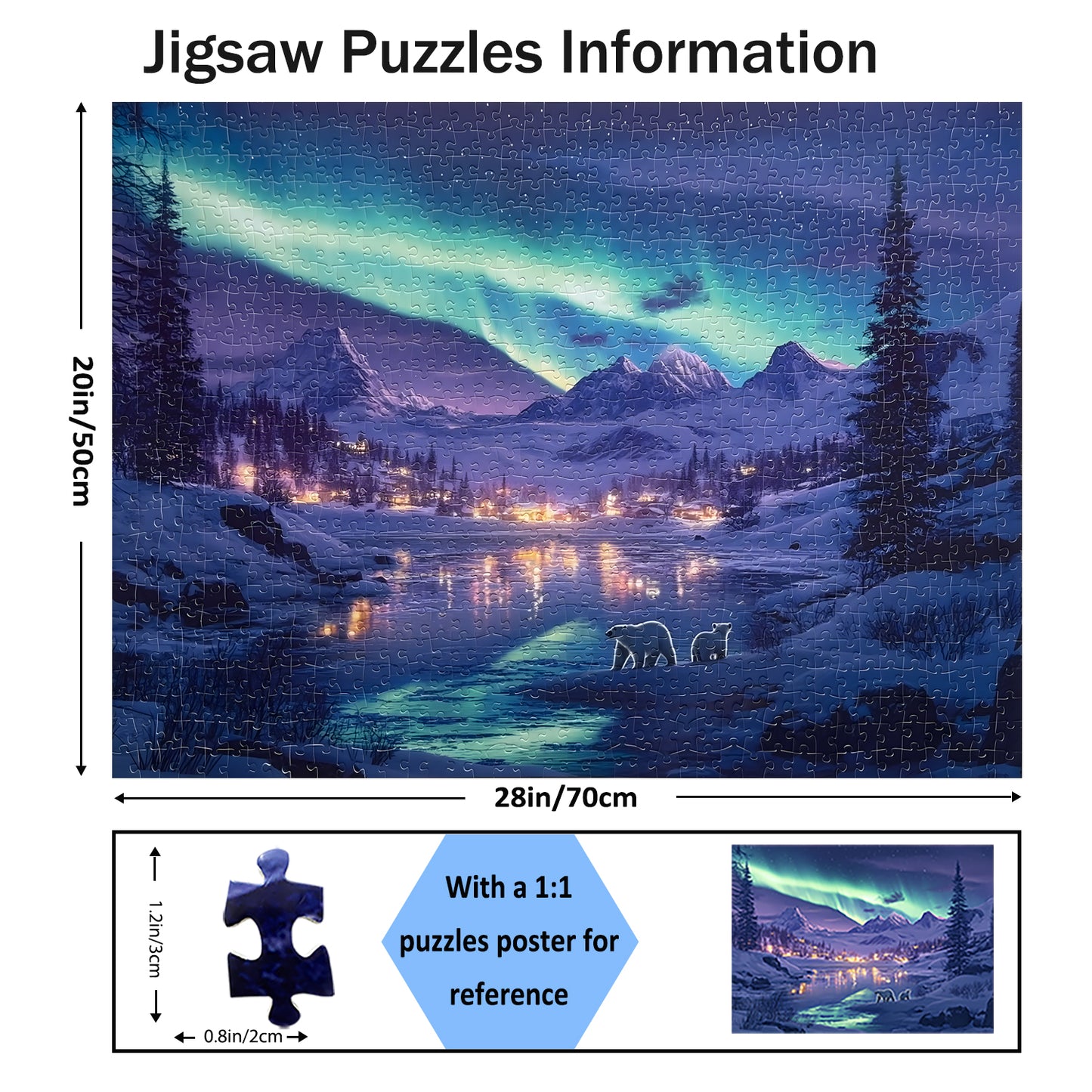 Yunlus 1000 Pieces Jigsaw Puzzles for Adults Northern Lights Polar Bear Puzzles Impossible Hard Difficult Challenging Puzzles for Teens Nature Jigsaw Puzzle 1000pc Puzzle 28 x 20 inch