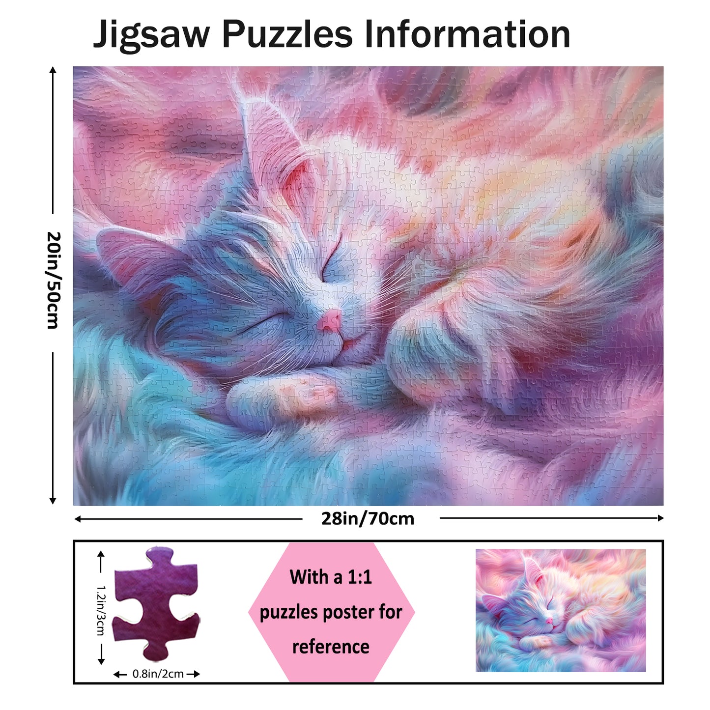 Yunlus Jigsaw Puzzles for Adults 1000 Pieces Cure Sweet Cat 1000pc Puzzles Impossible Hard Difficult Challenging Puzzles for Adults Sleeping Kitten Jigsaw Puzzle 1000 Pieces 28 x 20 inch